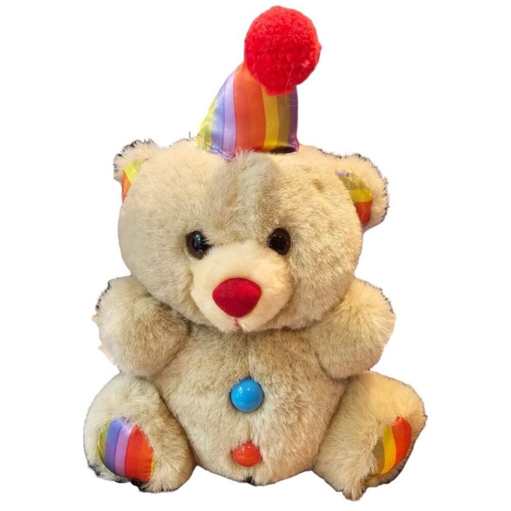 FTDA Teddy Bear Vtg 1986 Tan Rainbow Pride Ears Feet Stuffed Animal Plush Toy